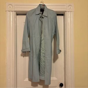 Guess blue ice leather trenchcoat vintage